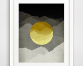 Mid Century Modern Art Print, Yellow and Gray Abstract Wall Art, Mountains Art, Minimalist Poster, Giclee Print, Abstract Landscape