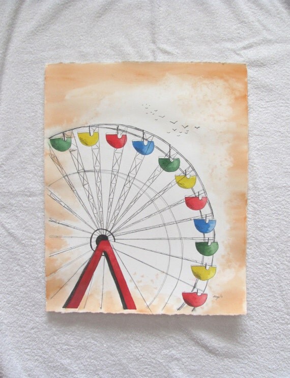 Ferris Wheel ORIGINAL vintage painting 16X20 inches