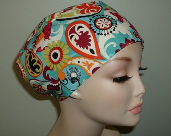 Mod Paisley Teal Turquoise European OR Euro Scrub Hat CORT CRNA