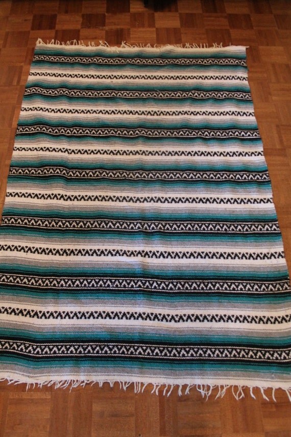 aqua aztec picnic blanket /// woven throw blanket