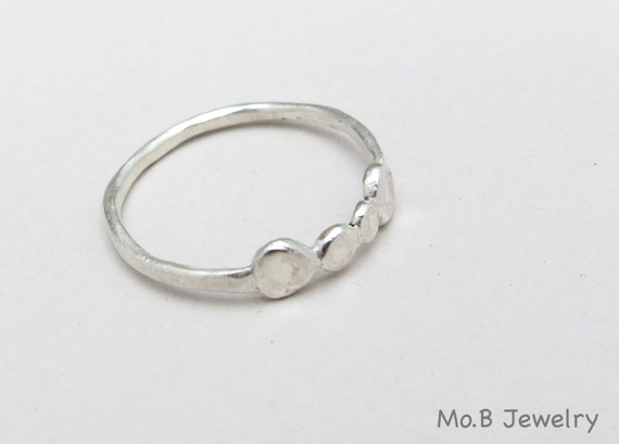 Sterling silver hammered ring. tiny four hammered dots silver ring ...