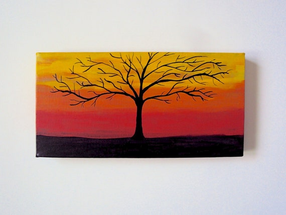 Items similar to Autumn Tree Silhouette - 12 x 6 Halloween Painting ...