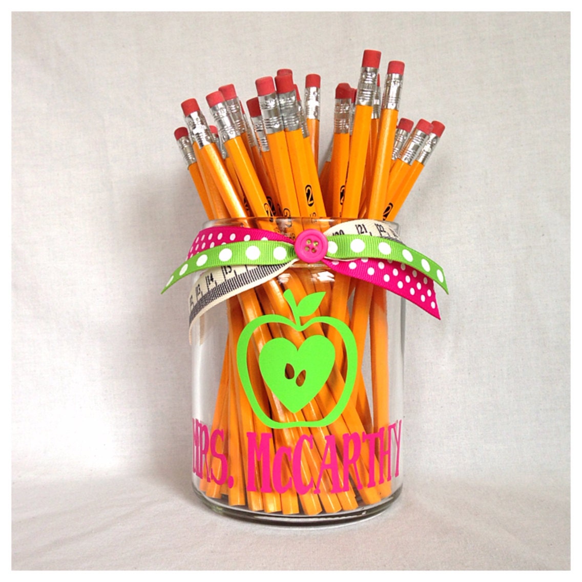 Personalized Apple Heart Teacher Pencil Holder