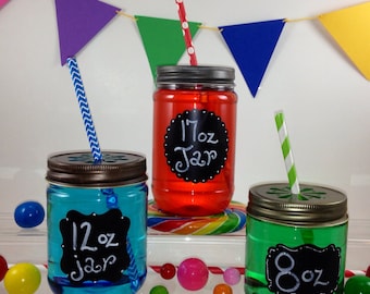 20 CLEAR Plastic 17 oz Mason Jars with Daisy Cut Lids - Choose from 3 Different Lid Colors, Candle making, Kids Crafts