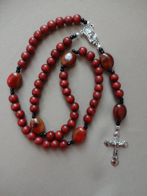Free Shipping Brown/Red Five Decade Catholic Rosary Beads