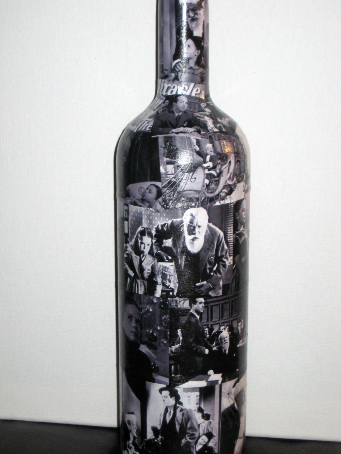 decoupage wood on varnished Original on Decoupage bottle Street 34th Miracle on wine