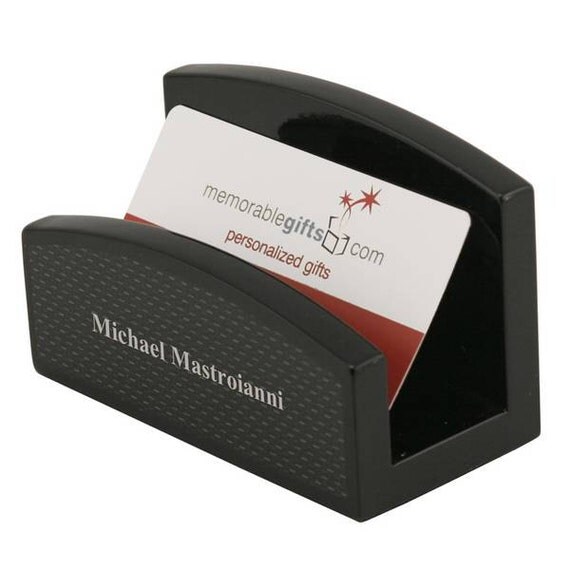 Engraved Black Carbon Fiber Desktop Business Card Holder