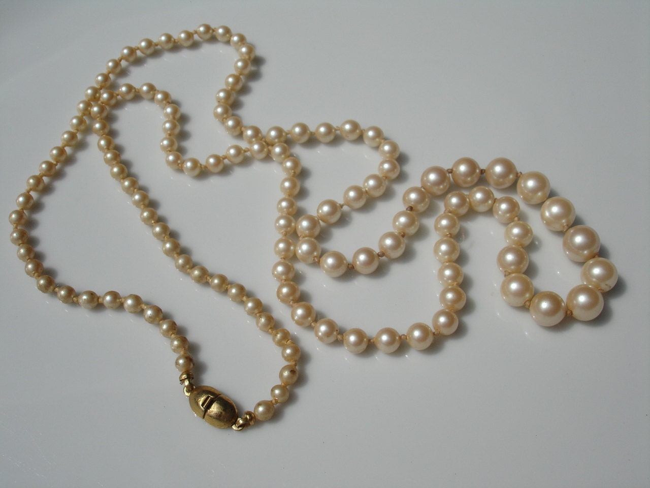 Long Vintage MONET Faux Pearl Knotted Necklace 28 inches