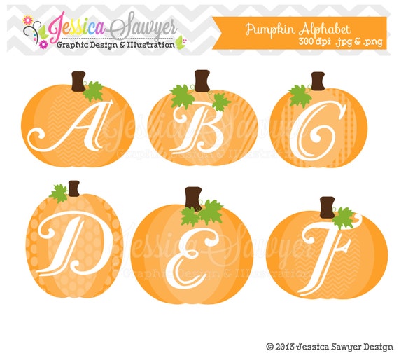 INSTANT DOWNLOAD, pumpkin alphabet, fall clipart, printable pumpkins, for commercial use, teachers, digital scrapbooking, invites Il_570xn