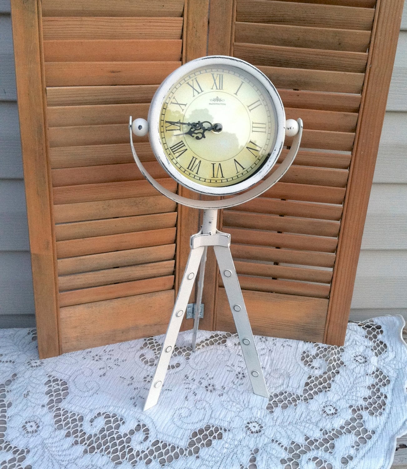 In Good Time Cape Cod Tripod Clock Shabby Chic White Desk