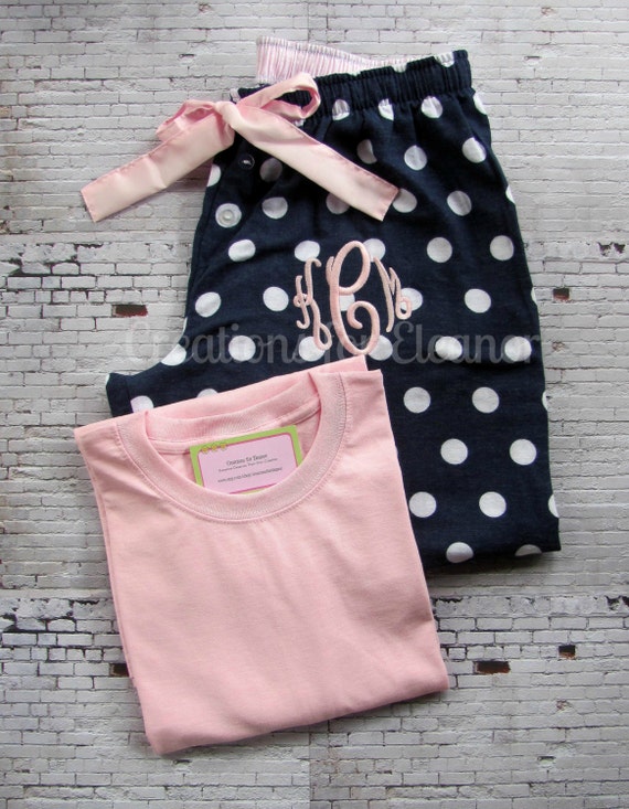 Monogrammed Pajama Pants with Tshirt Monogrammed Pajama Set