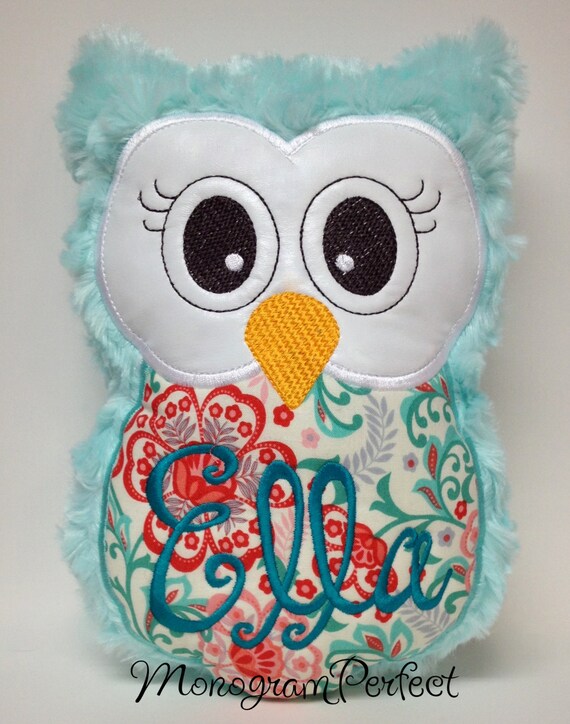 Aqua Owl Reading Buddy Pillow Soft Toy by MonogramPerfect on Etsy
