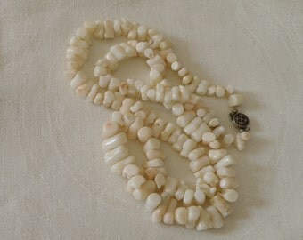 Lustrous Angel Skin Coral Necklace with Sterling Silver Clasp - 24 inch