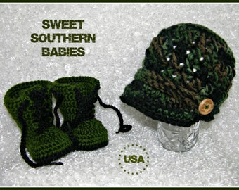 Baby Camo Hat / Boots / Pants - Boy - Girl - Photo Prop