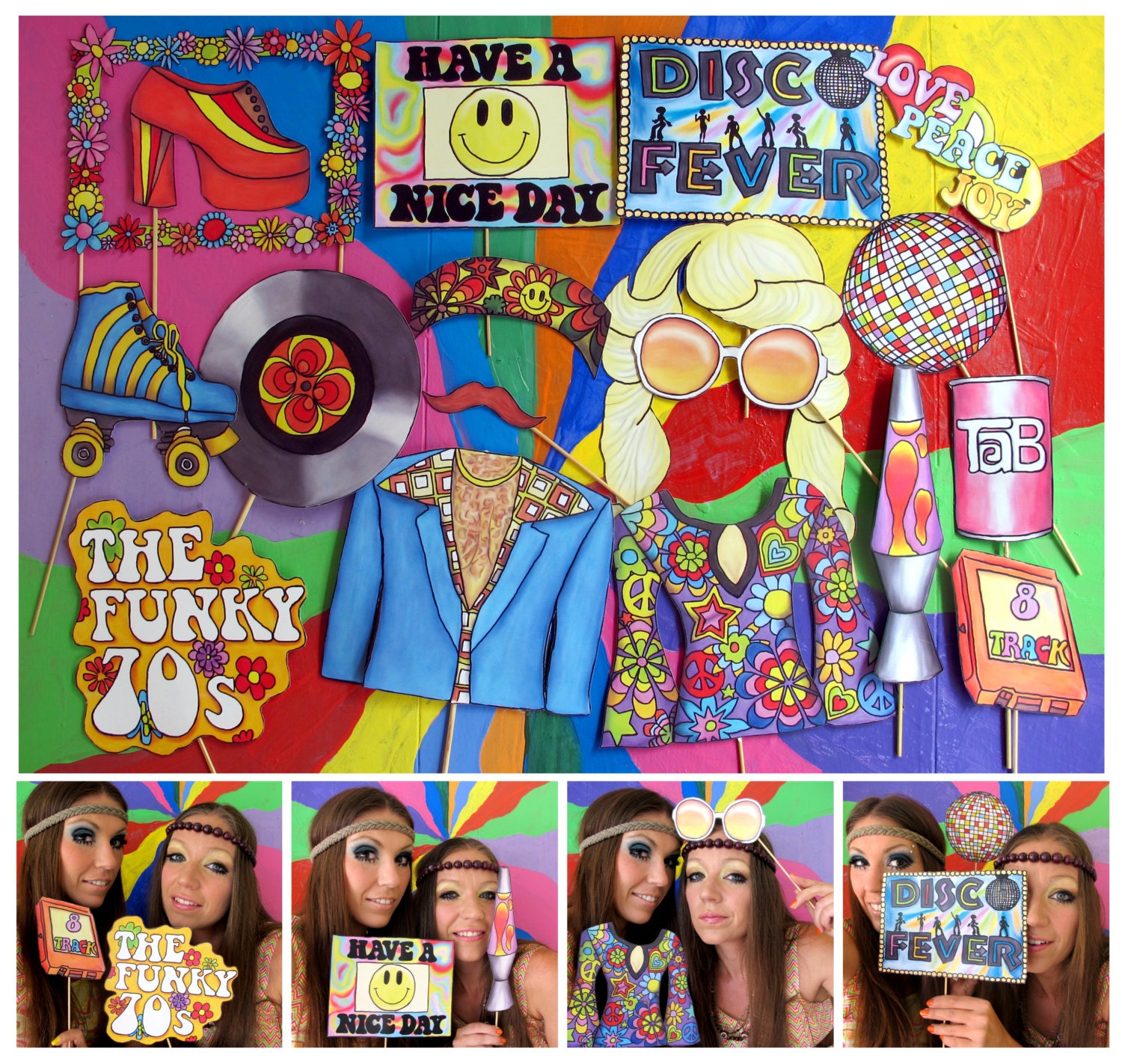 seventies photo booth props perfect for a throw back 70s