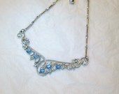 Vintage Ice Blue Sapphire Rhinestone Silver tone Necklace