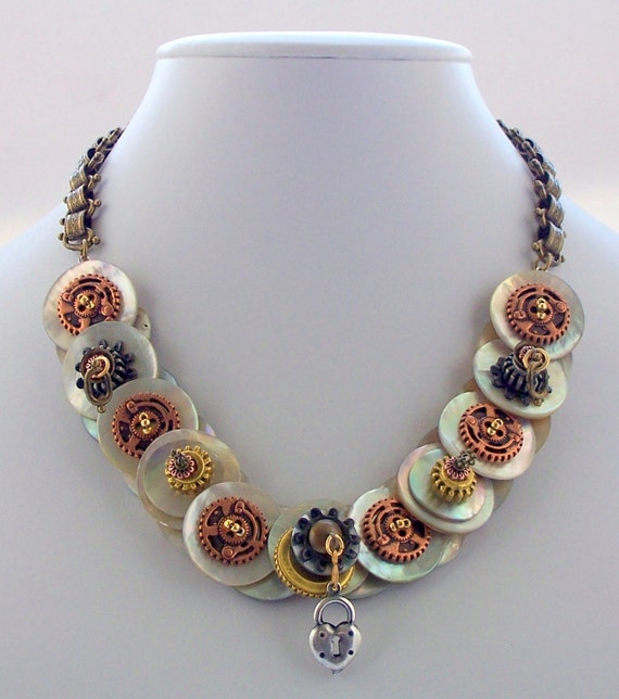 Button Necklace Steampunk Jewelry Steampunk by ElsaWadesdesigns