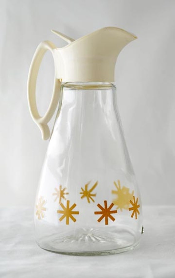 Large Clear Glass Syrup Pitcher with Retro Gold Stars by Log