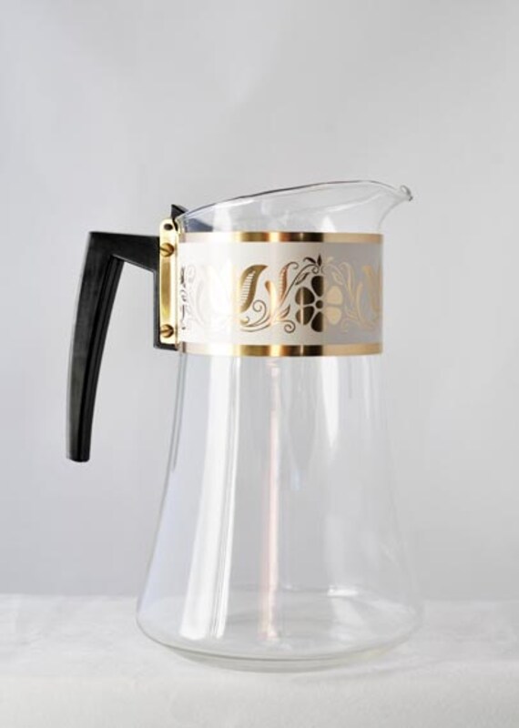 David Douglas Glass Coffee Pot with Gold Tulip by FoxyFineVintage