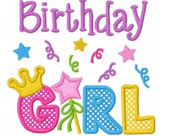 Instant Download Birthday Girl With Crown Applique Machine Embroidery Design NO:1384