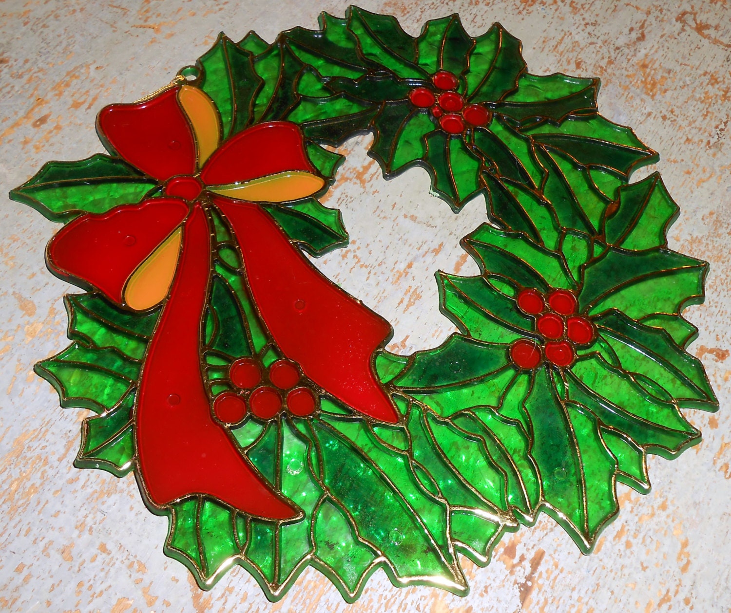 Vintage Wreaths Stained Glass Plastic Window Decor Sun