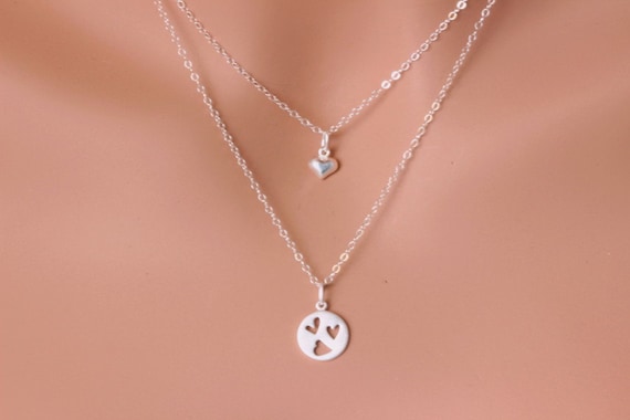 Items similar to Mother and Daughter Necklace.Heart Initials Sterling