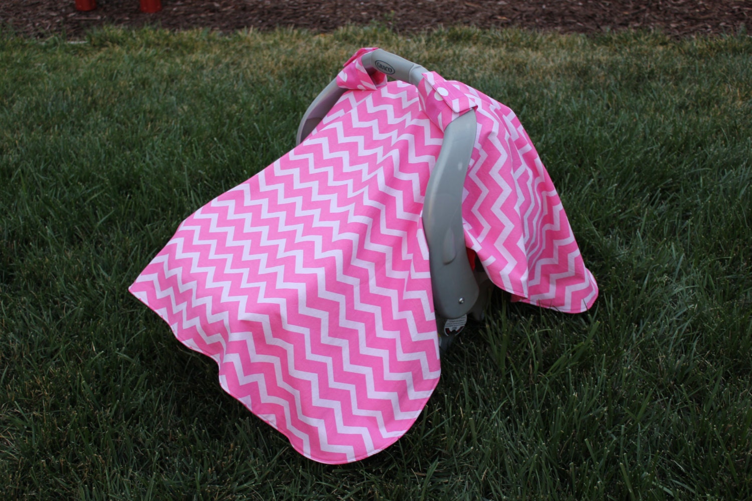 Car Seat Canopy Pink and White Chevron by LittleSweetPeaInc
