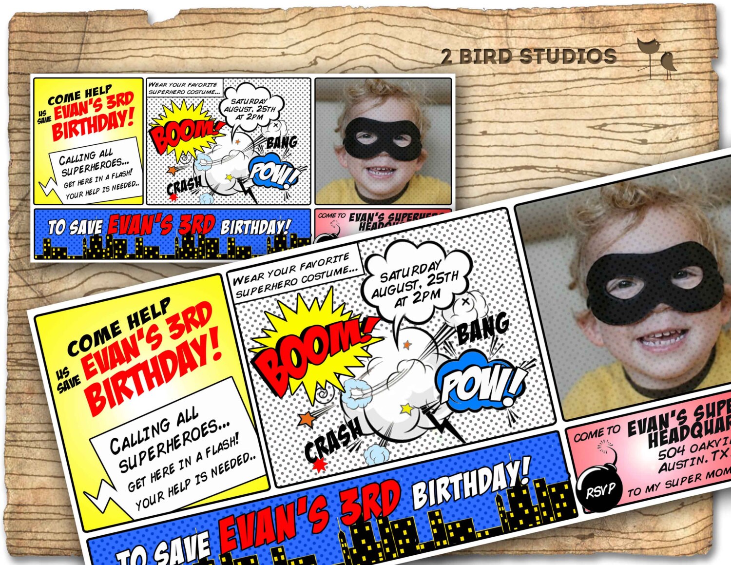 Superhero Birthday Party Invitation / invite Personalized