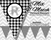 Black Houndstooth Halloween Bunting Pennant Banner Instant Download, Mix & Match Banners:12 patterns/40 colors, Printable Party Decorations Il_170x135