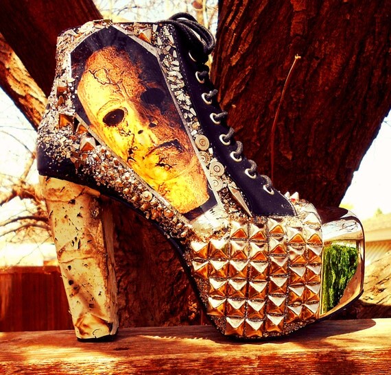 Michael Myers Halloween Studded Mirror Ankle Boots by kaylastojek