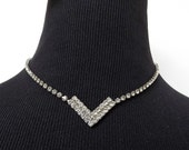 Art Deco Style Double Chevron Rhinestone Necklace - High Reflection and Sparkle