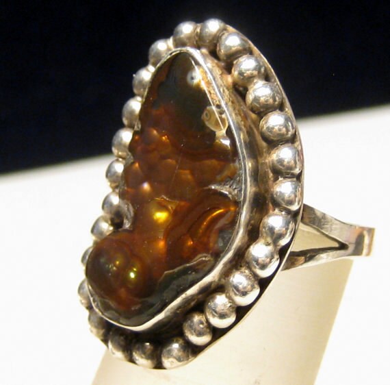 Mexican Fire Agate Sterling Silver Ring Size 65 Bohemian 