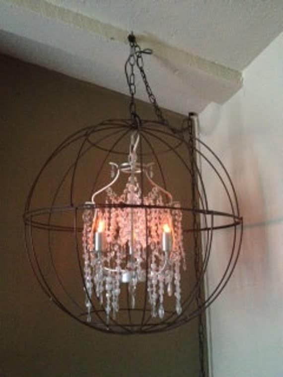 Items similar to Metal Sphere with Crystal Chandelier Hanging or