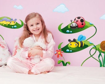 Wall Sticker Cute Bugs on Leaves (2636f)