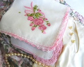 Vintage Pink Handkerchiefs: Floral Embroidery and Crochet (Be My Valentine)