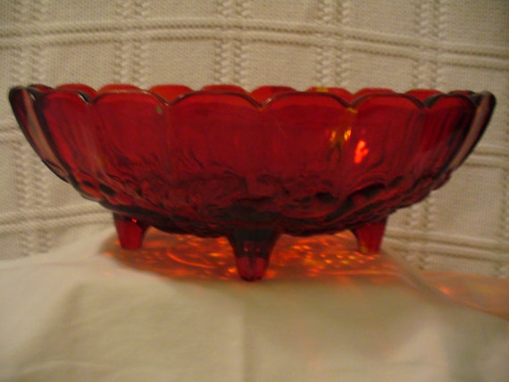 Red Fruit Bowl 4 leg Indiana Glass