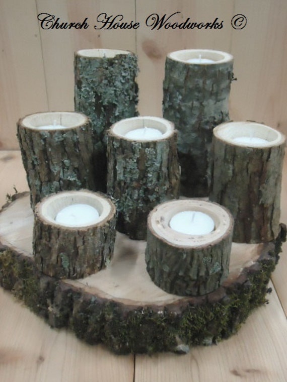 Items similar to 7 Rustic wood candle holders sticks for votive candles