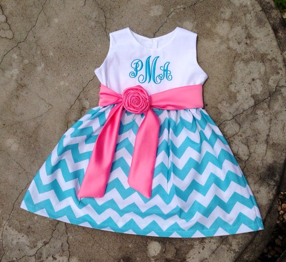 Baby girl clothes monogram baby Girl dresses Aqua blue