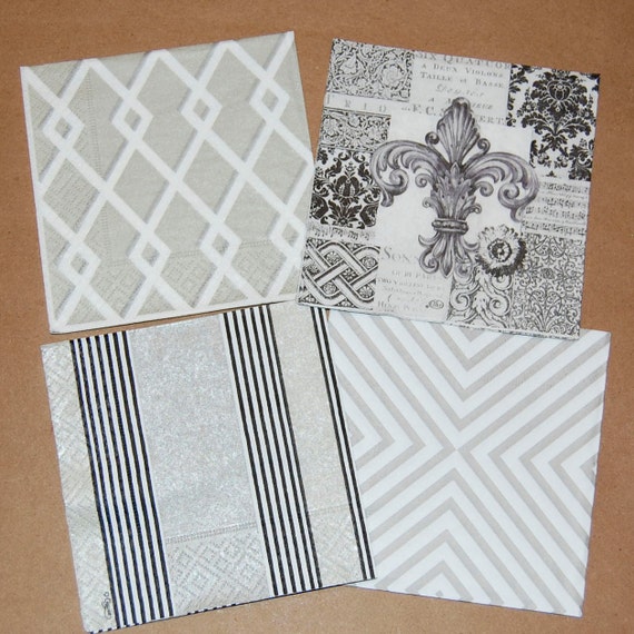 Decoupage Napkins Black and Grey Design 4 Different Paper