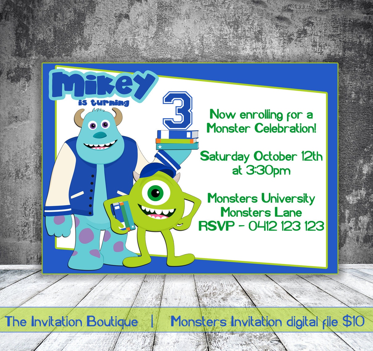 Monsters University inspired printable invitation