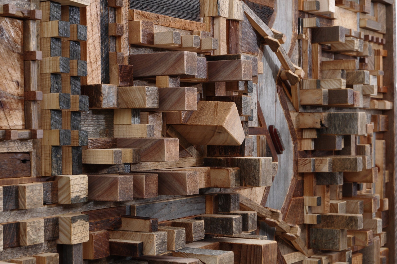 Reclaimed wood city scape wall art