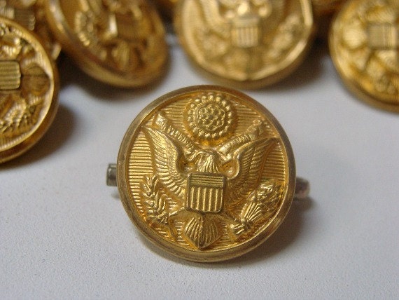 11 Vintage Buttons Waterbury Co Military Eagle by BibbiLousBounty