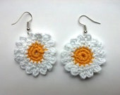 Crochet White and Yellow Daisy Flower Earrings