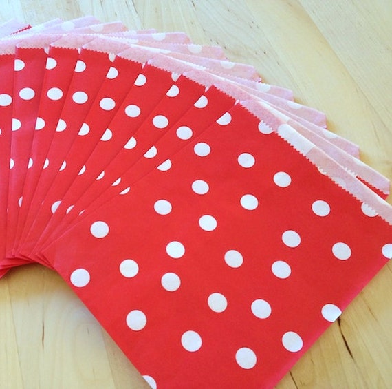 25 RED POLKA DOT Treat Bags - Party Favor - Baking Craft Party Supplies Il_570xn
