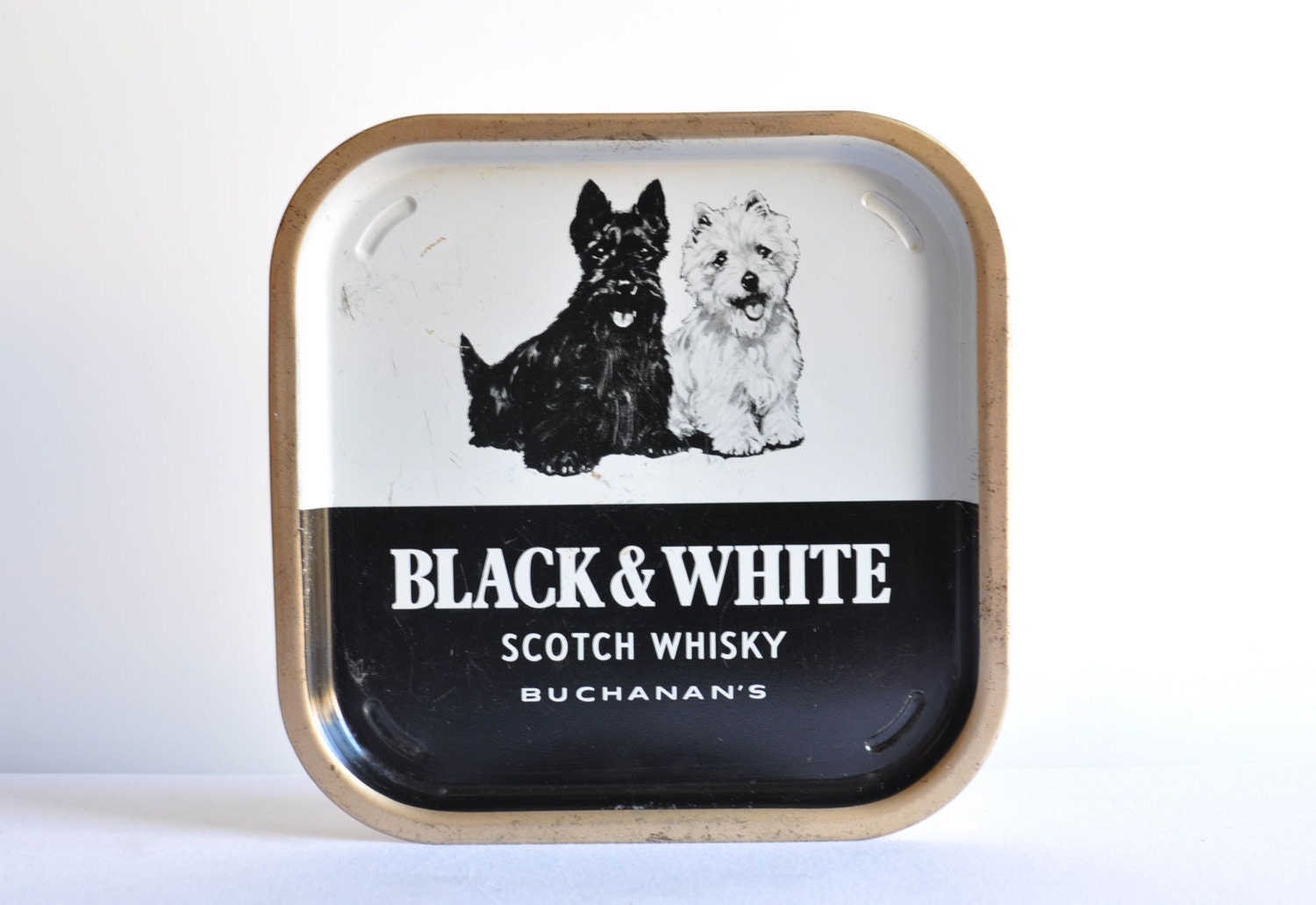 Black & White Scotch Whisky Vintage Serving Tray Scotty Dogs