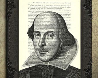 shakespeare poster, shakespeare print, book page print, Shakespeare portrait on dictionary page