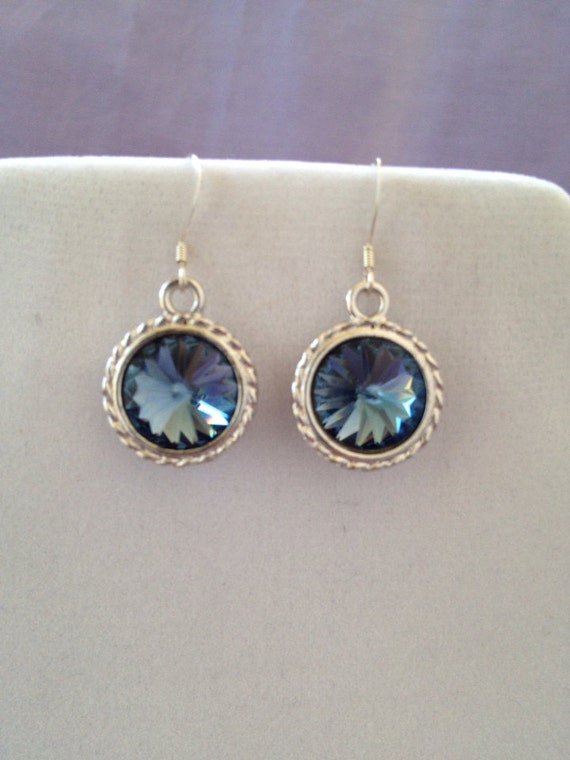 Denim Blue Earrings Swarovski Crystal Earrings Dangle