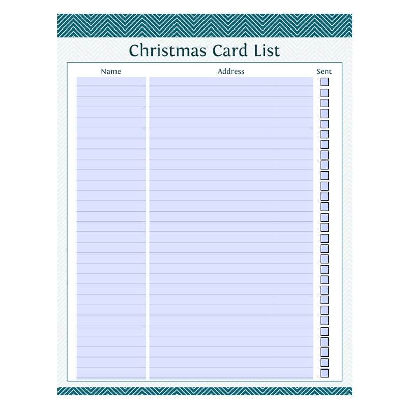 Christmas Card List Fillable Printable PDF Instant