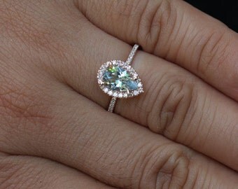 rose gold aquamarine engagement ring diamond ring 14k gold with aquamarine pear 9x6mm and diamonds halo - Teardrop Wedding Ring rose gold aquamarine engagement ring diamond ring 14k gold with aquamarine pear 9x6mm and diamonds halo - Teardrop Wedding Ring