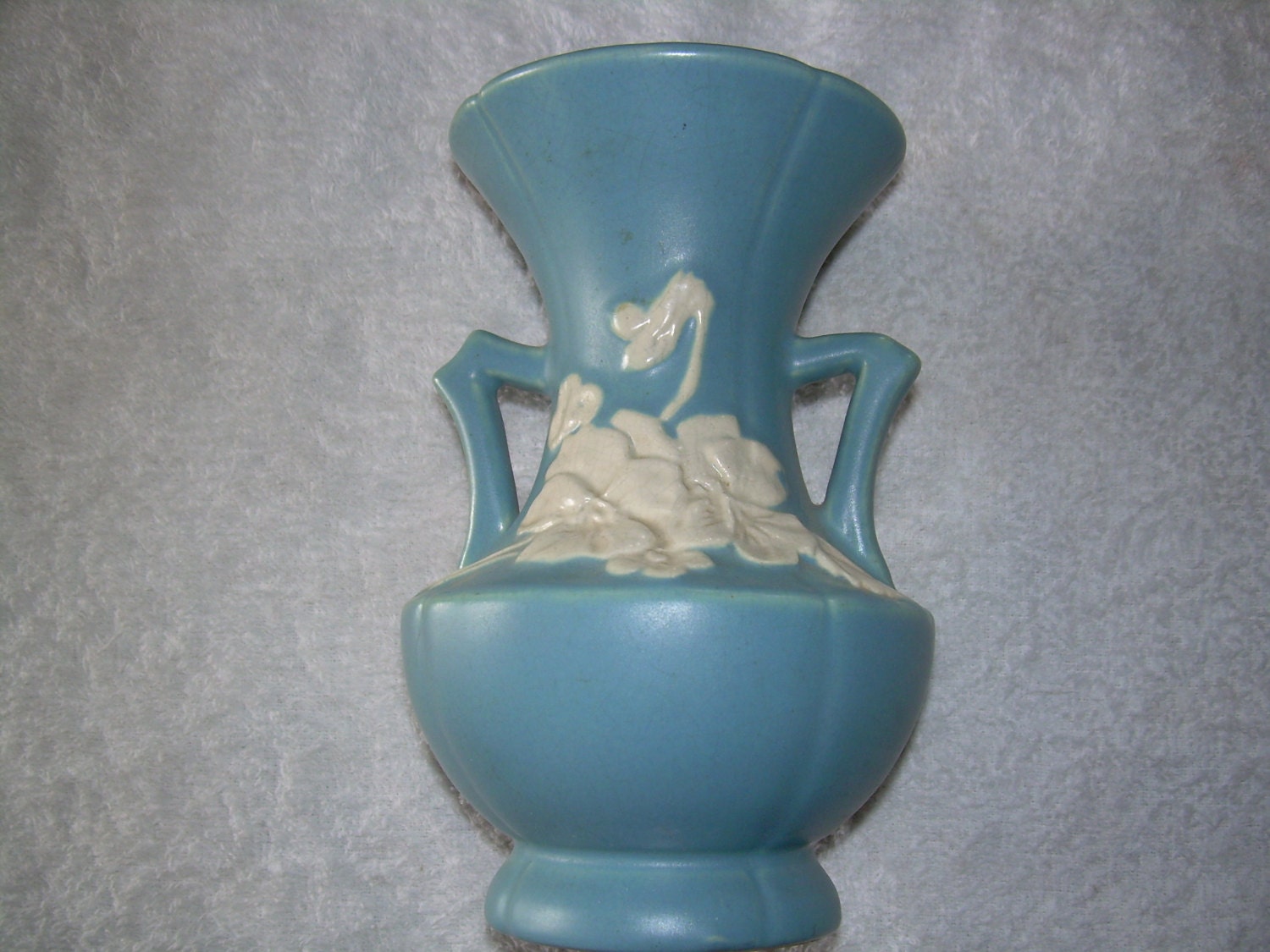 Vintage Weller Pottery Vase Blue with White Cameo Floral